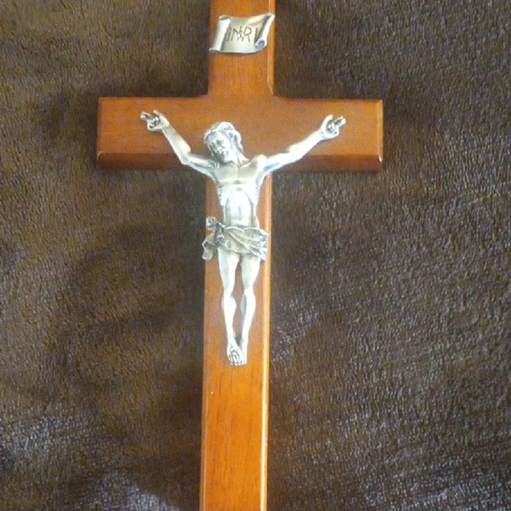 Wooden Crucifix with Silver-Tone Figure